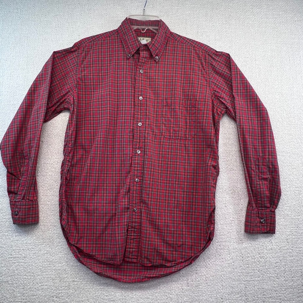 L.L. Bean Men's M‎ Red Tartan Plaid Button Down Shirt Made in USA Long Sleeve